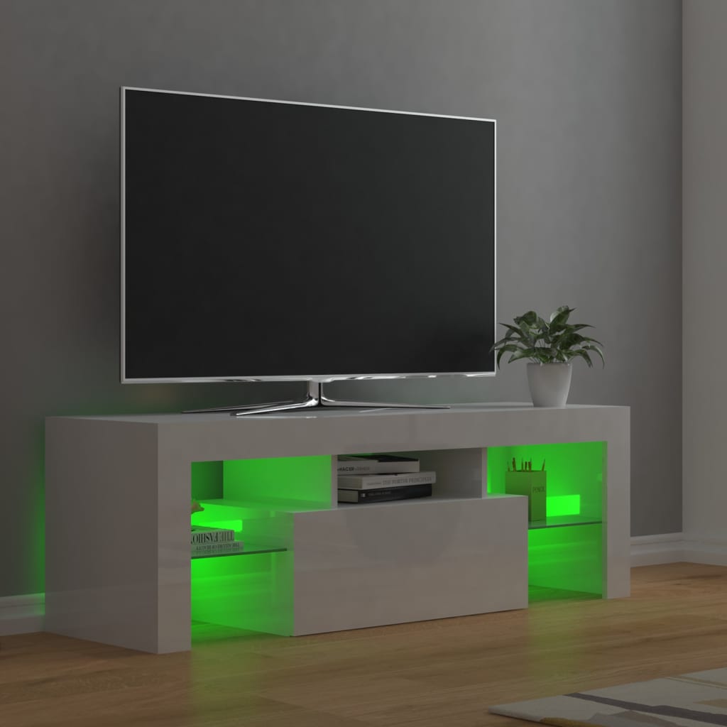 Meuble TV avec lumières LED blanc brillant 120x35x40 cm Meubles TV vidaXL   