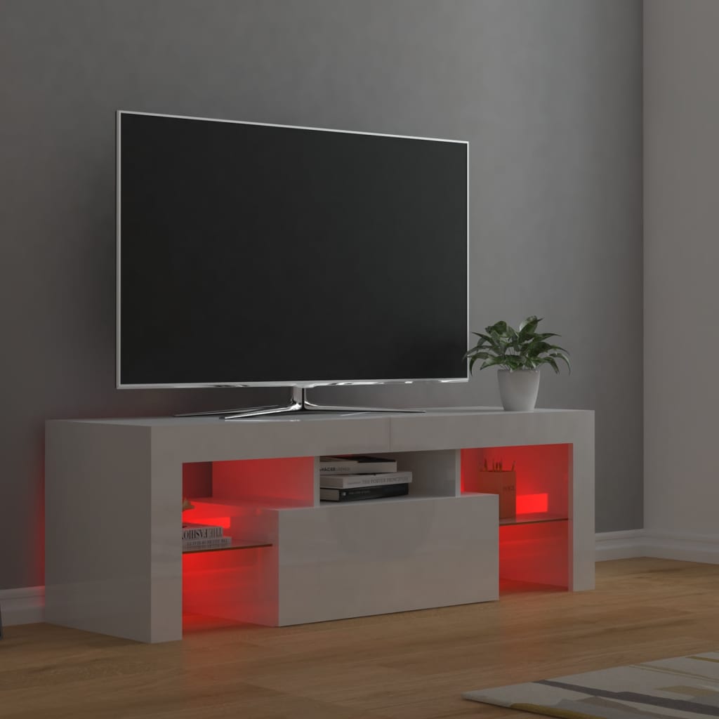 Meuble TV avec lumières LED blanc brillant 120x35x40 cm Meubles TV vidaXL   