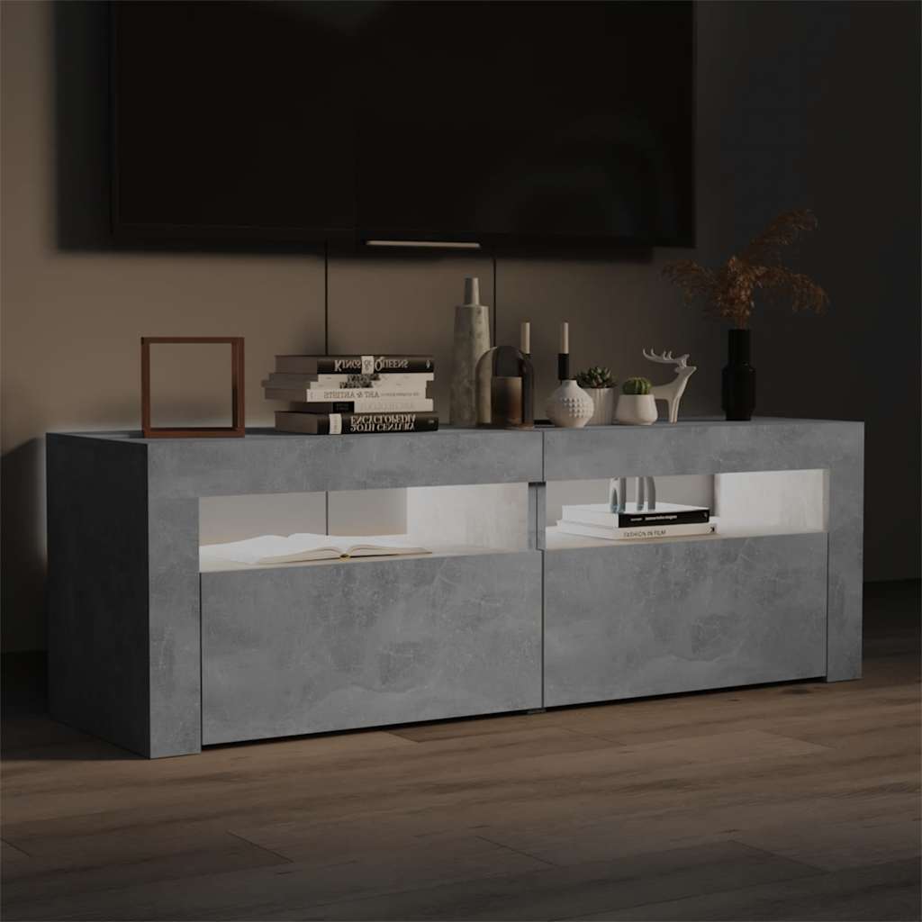 Meuble TV avec lumières LED gris béton 120x35x40 cm - XIOS