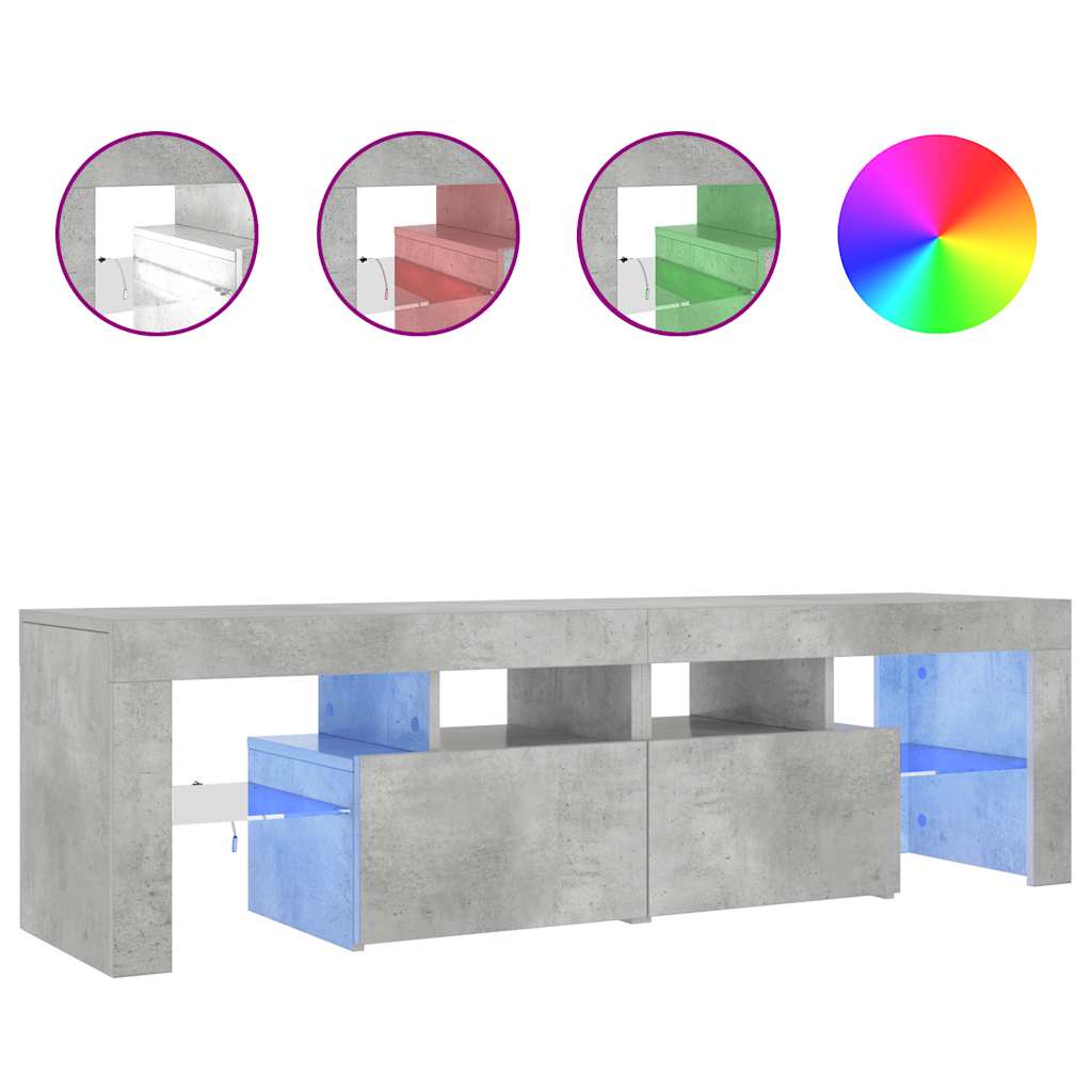 Meuble TV avec lumières LED Gris béton 140x36,5x40 cm - XIOS