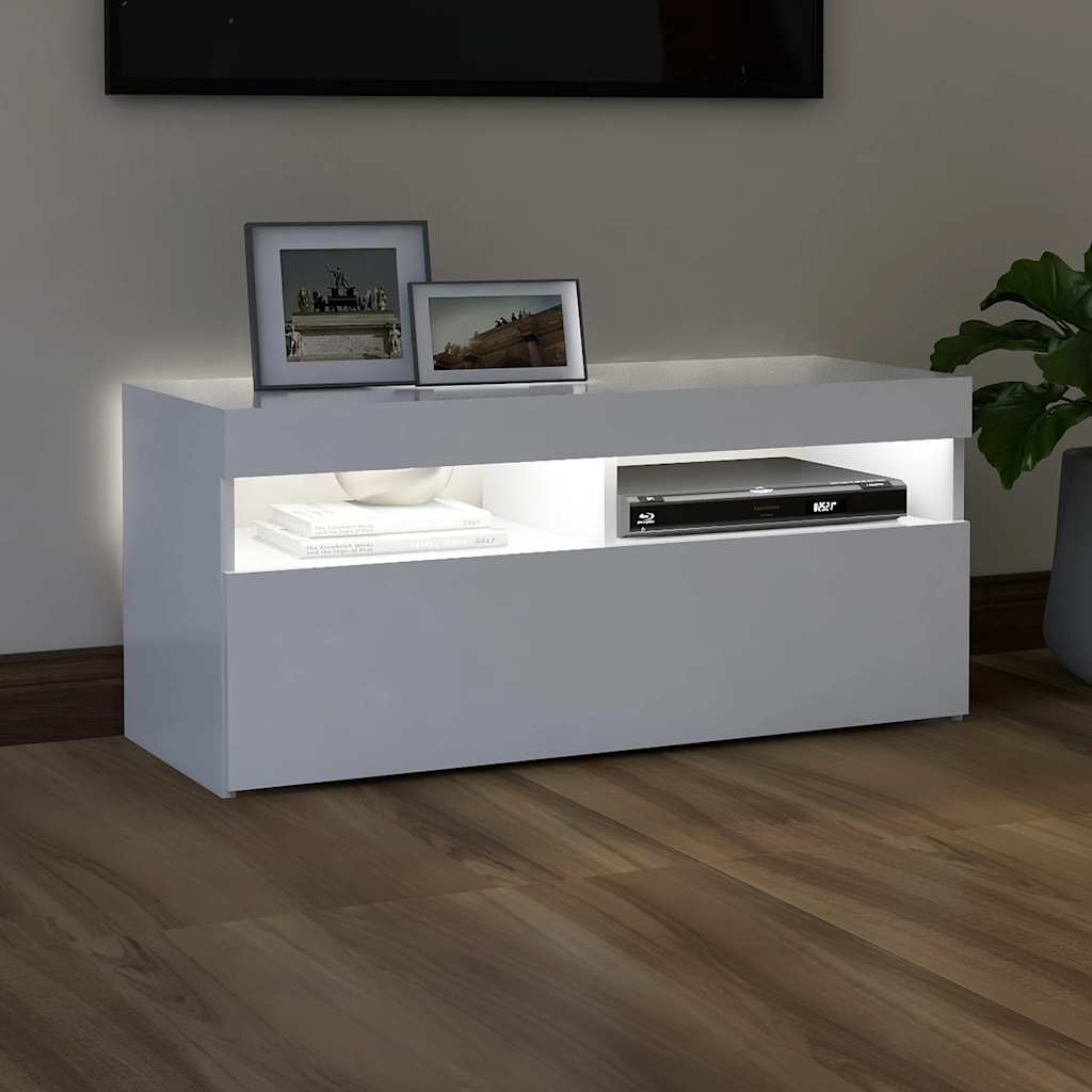 Meuble TV avec lumières LED blanc 90x35x40 cm - XIOS