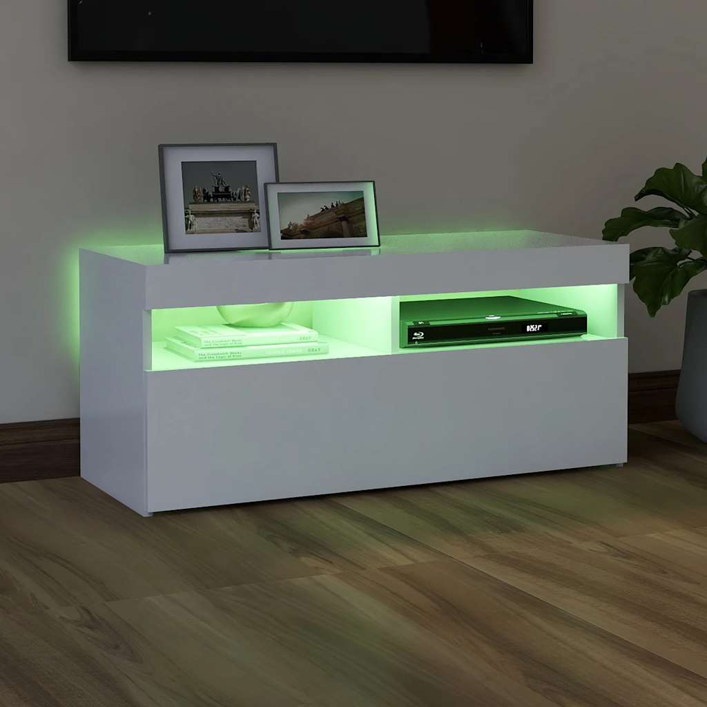 Meuble TV avec lumières LED blanc 90x35x40 cm - XIOS