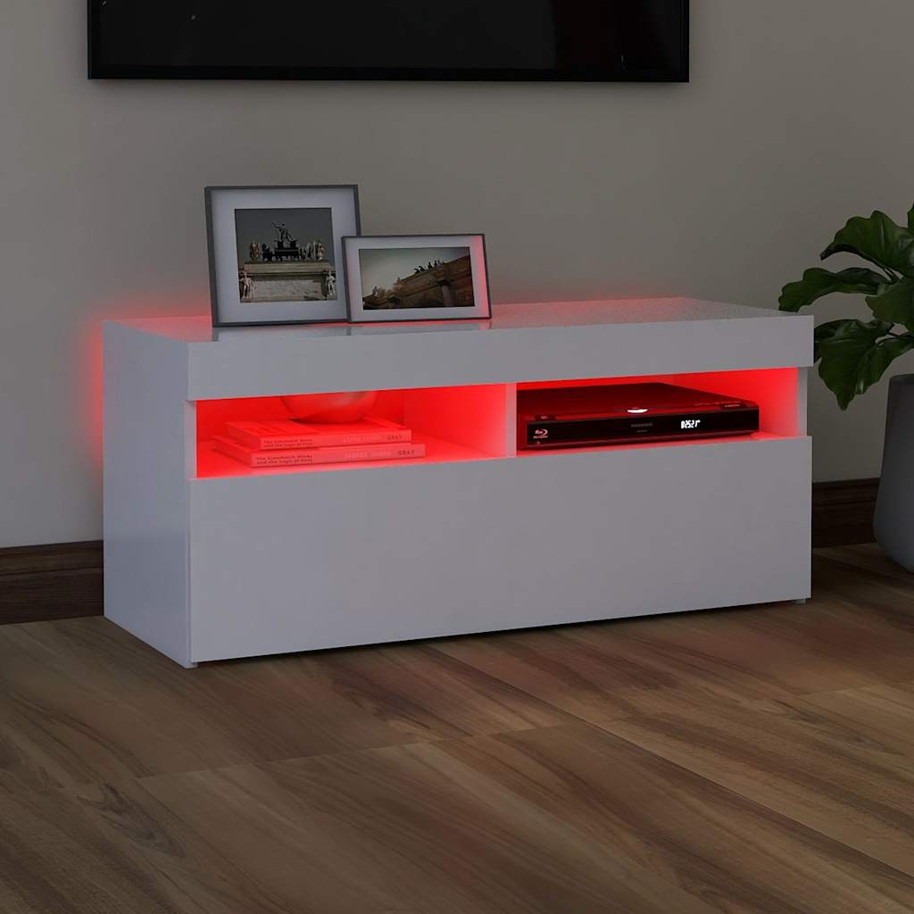 Meuble TV avec lumières LED blanc 90x35x40 cm - XIOS