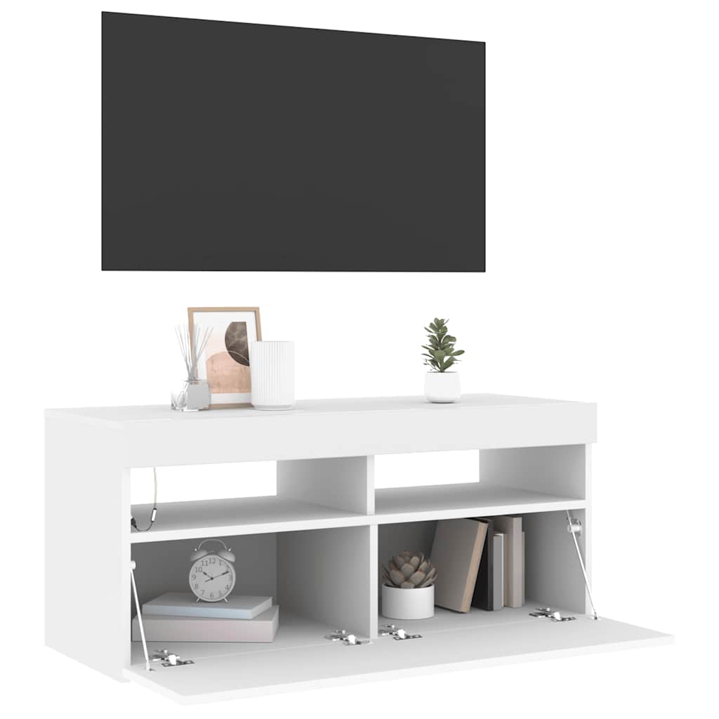 Meuble TV avec lumières LED blanc 90x35x40 cm - XIOS