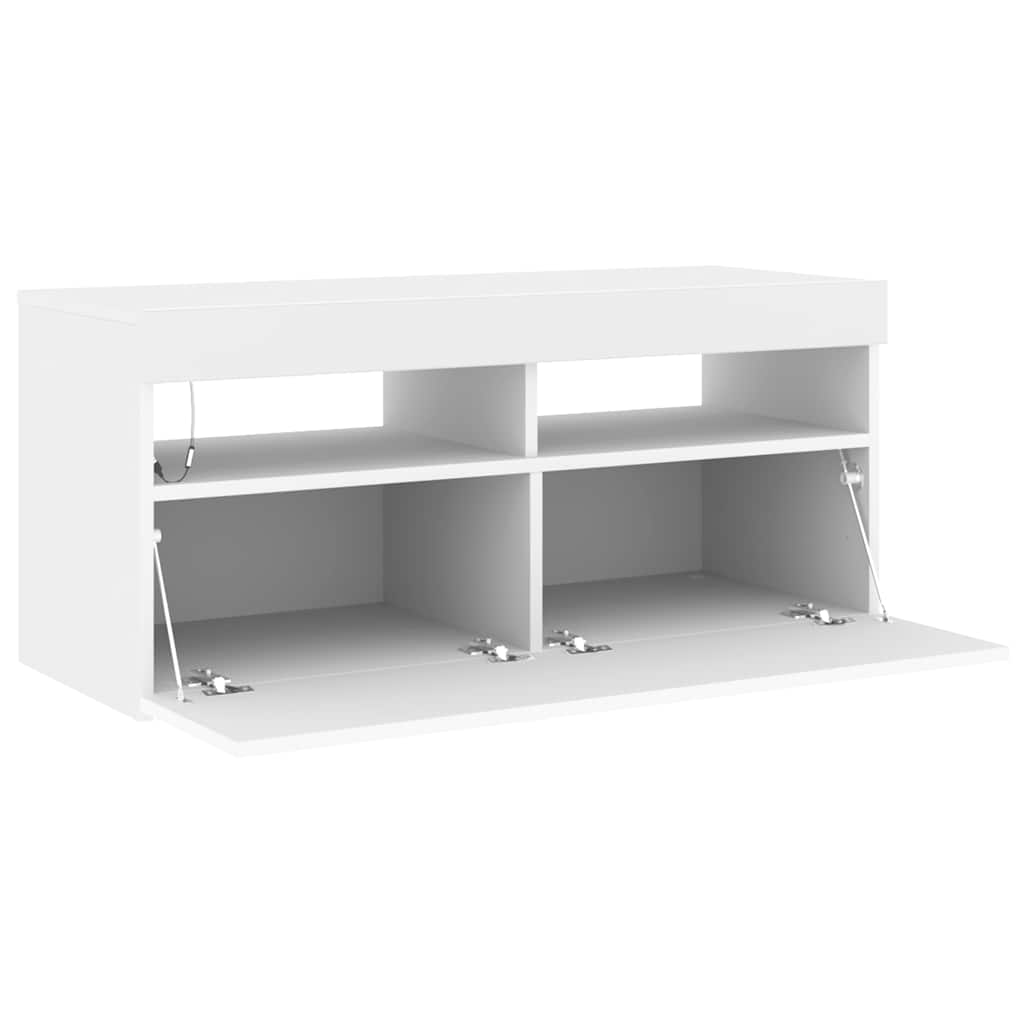 Meuble TV avec lumières LED blanc 90x35x40 cm - XIOS