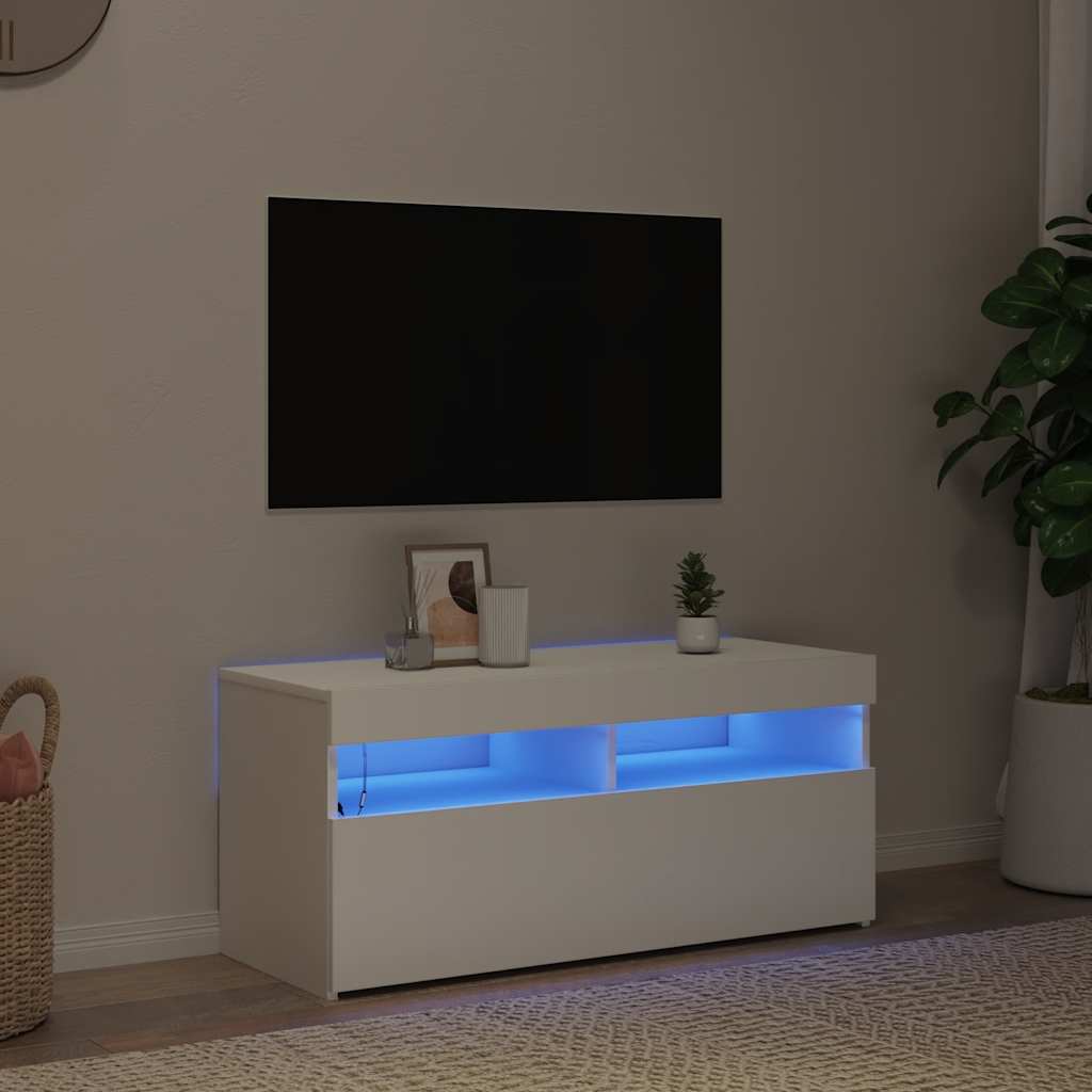Meuble TV avec lumières LED blanc 90x35x40 cm - XIOS