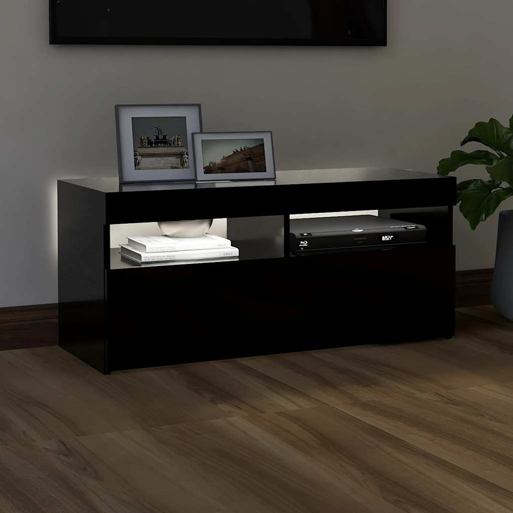 Meuble TV avec lumières LED noir 90x35x40 cm - XIOS