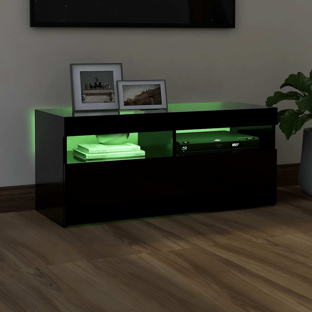 Meuble TV avec lumières LED noir 90x35x40 cm - XIOS