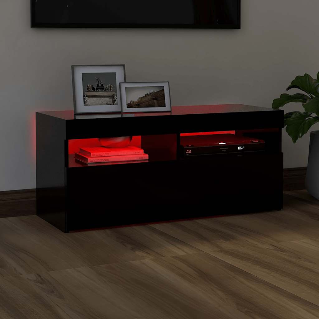 Meuble TV avec lumières LED noir 90x35x40 cm - XIOS