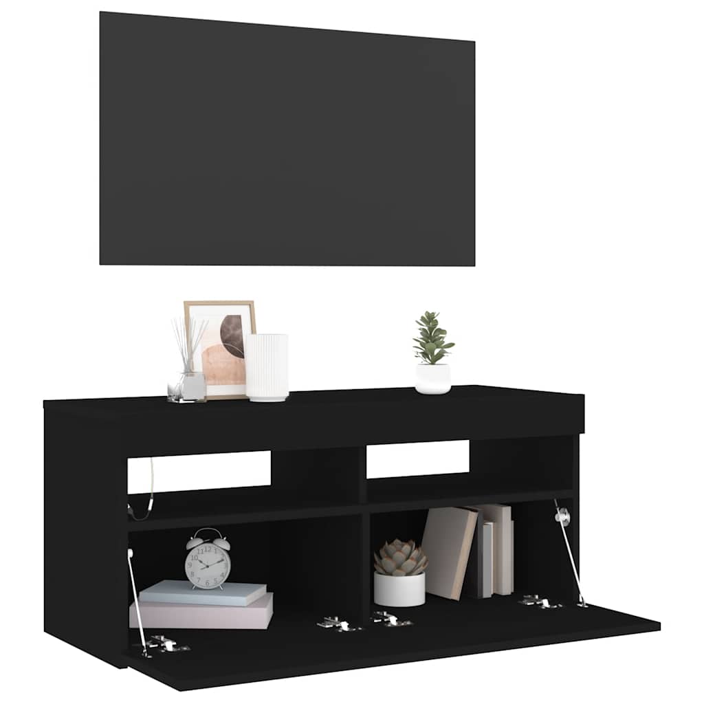 Meuble TV avec lumières LED noir 90x35x40 cm - XIOS