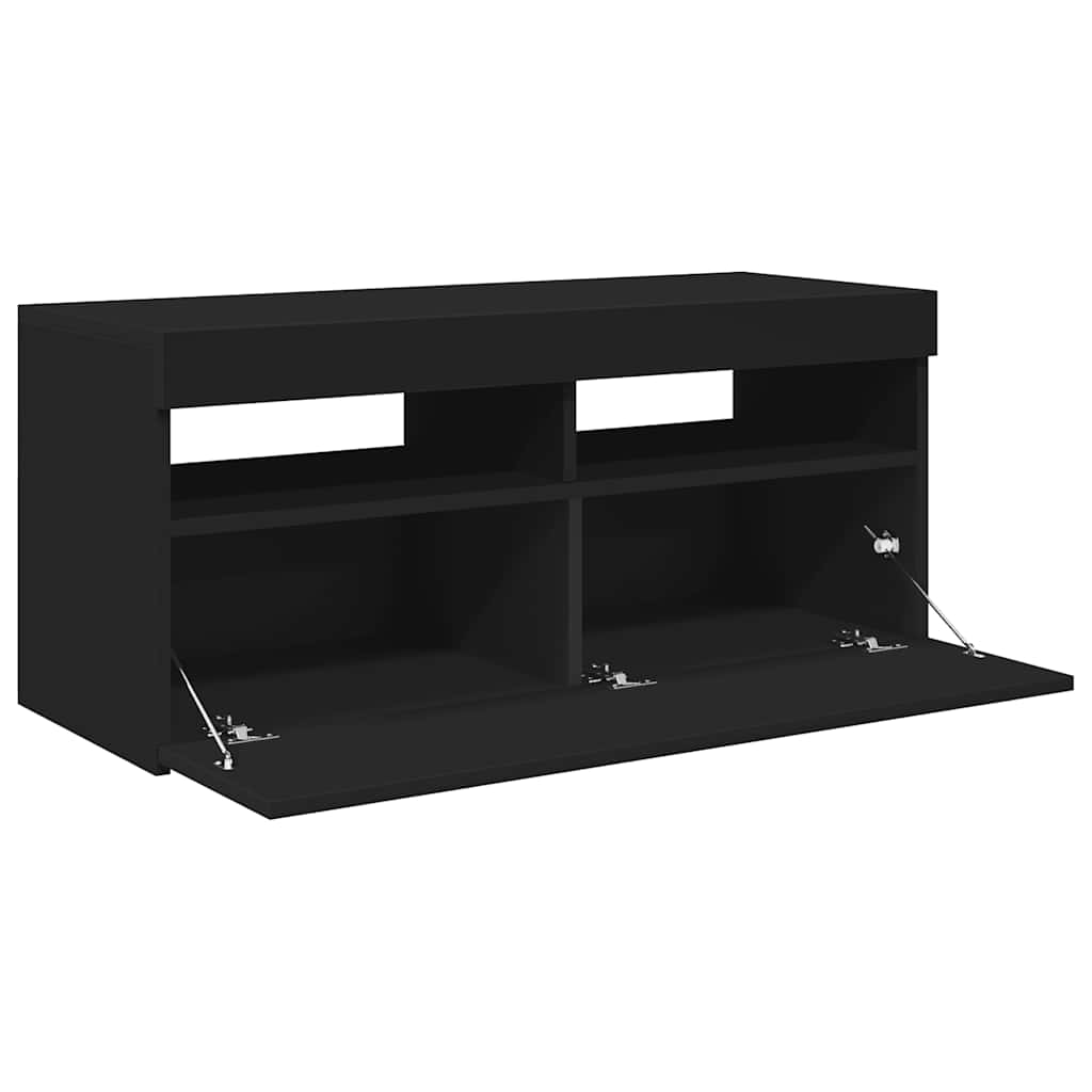 Meuble TV avec lumières LED noir 90x35x40 cm - XIOS