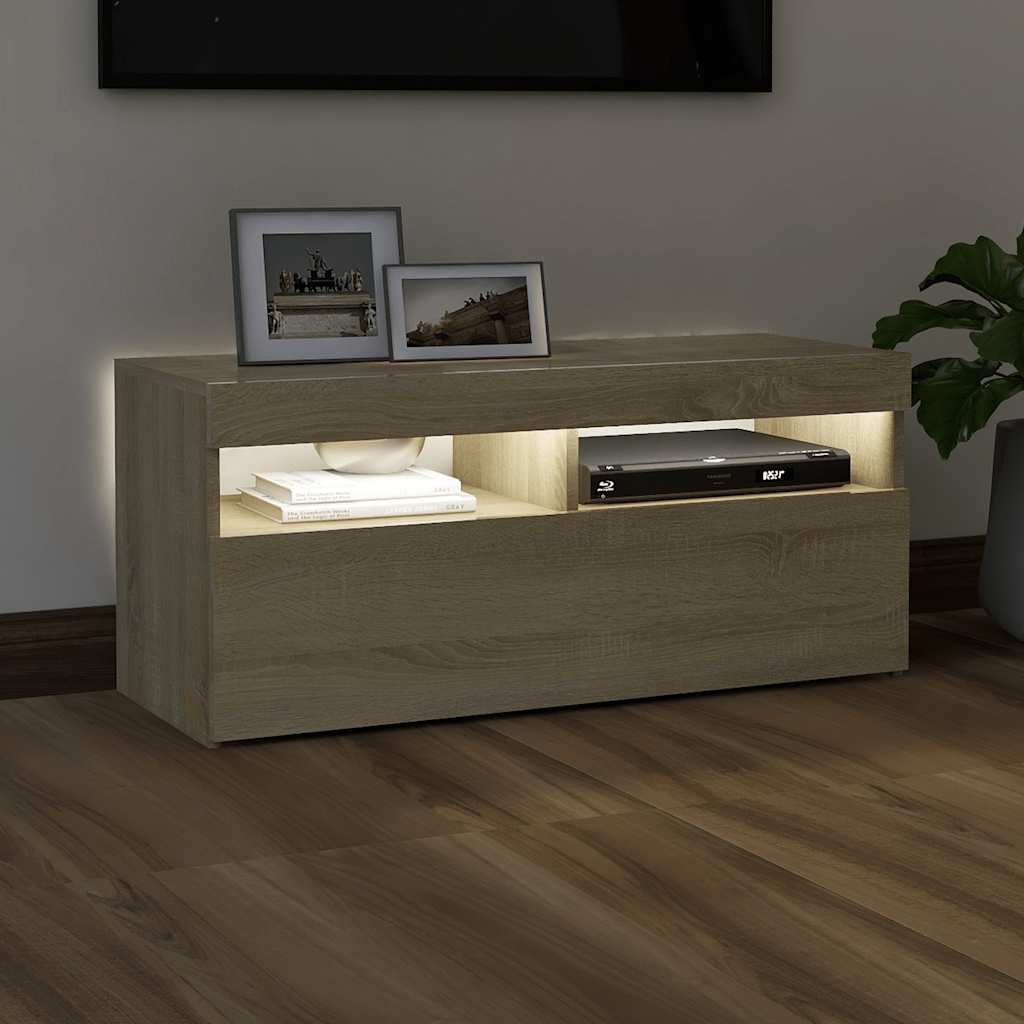 Meuble TV avec lumières LED chêne sonoma 90x35x40 cm - XIOS