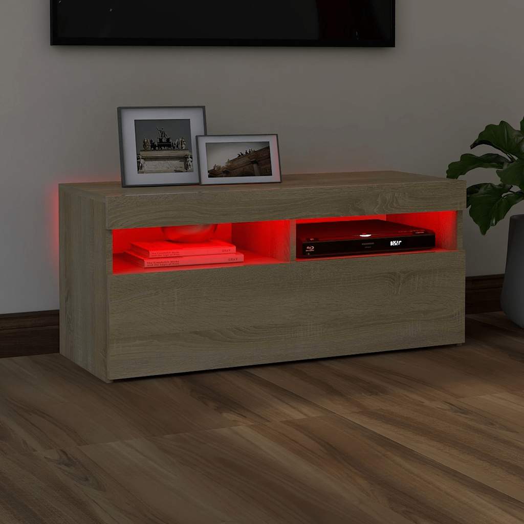 Meuble TV avec lumières LED chêne sonoma 90x35x40 cm - XIOS