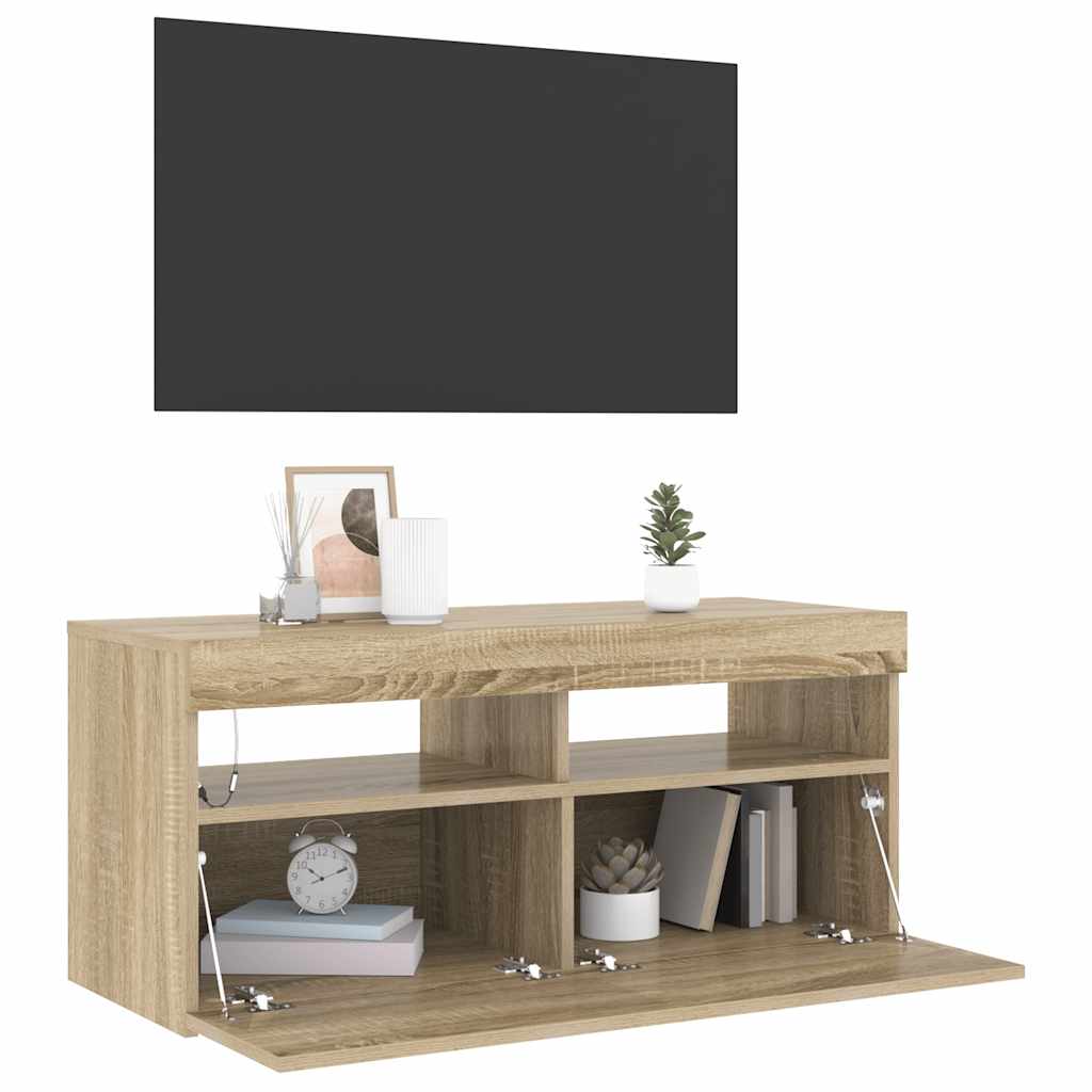 Meuble TV avec lumières LED chêne sonoma 90x35x40 cm - XIOS