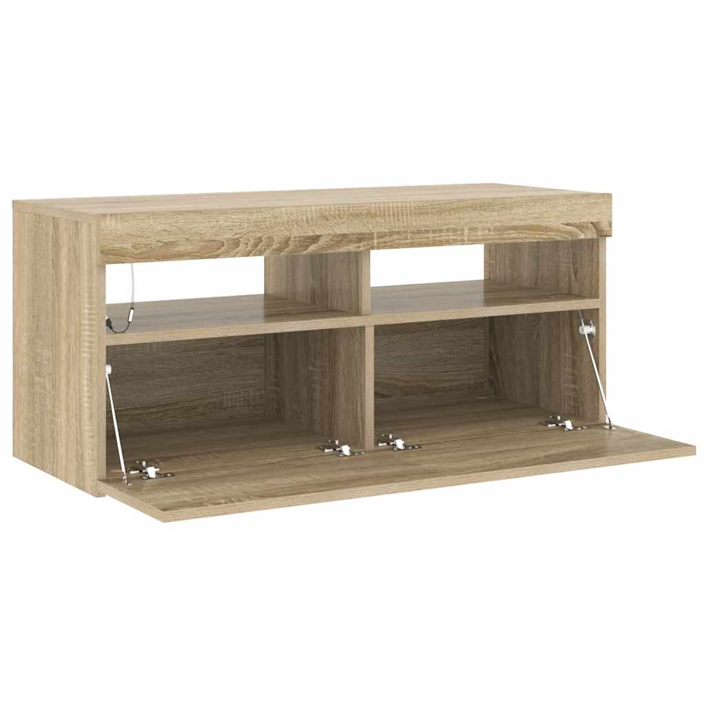 Meuble TV avec lumières LED chêne sonoma 90x35x40 cm - XIOS
