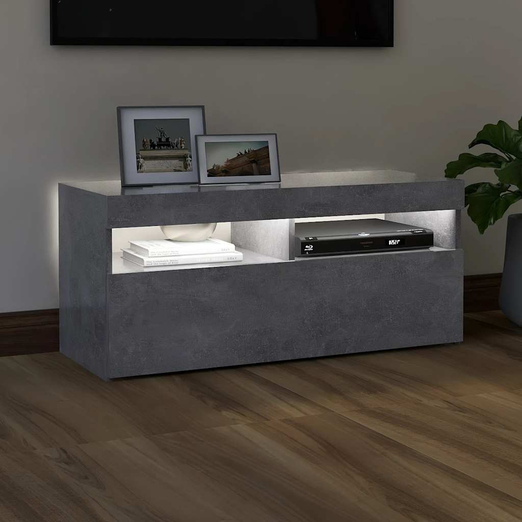 Meuble TV avec lumières LED gris béton 90x35x40 cm - XIOS