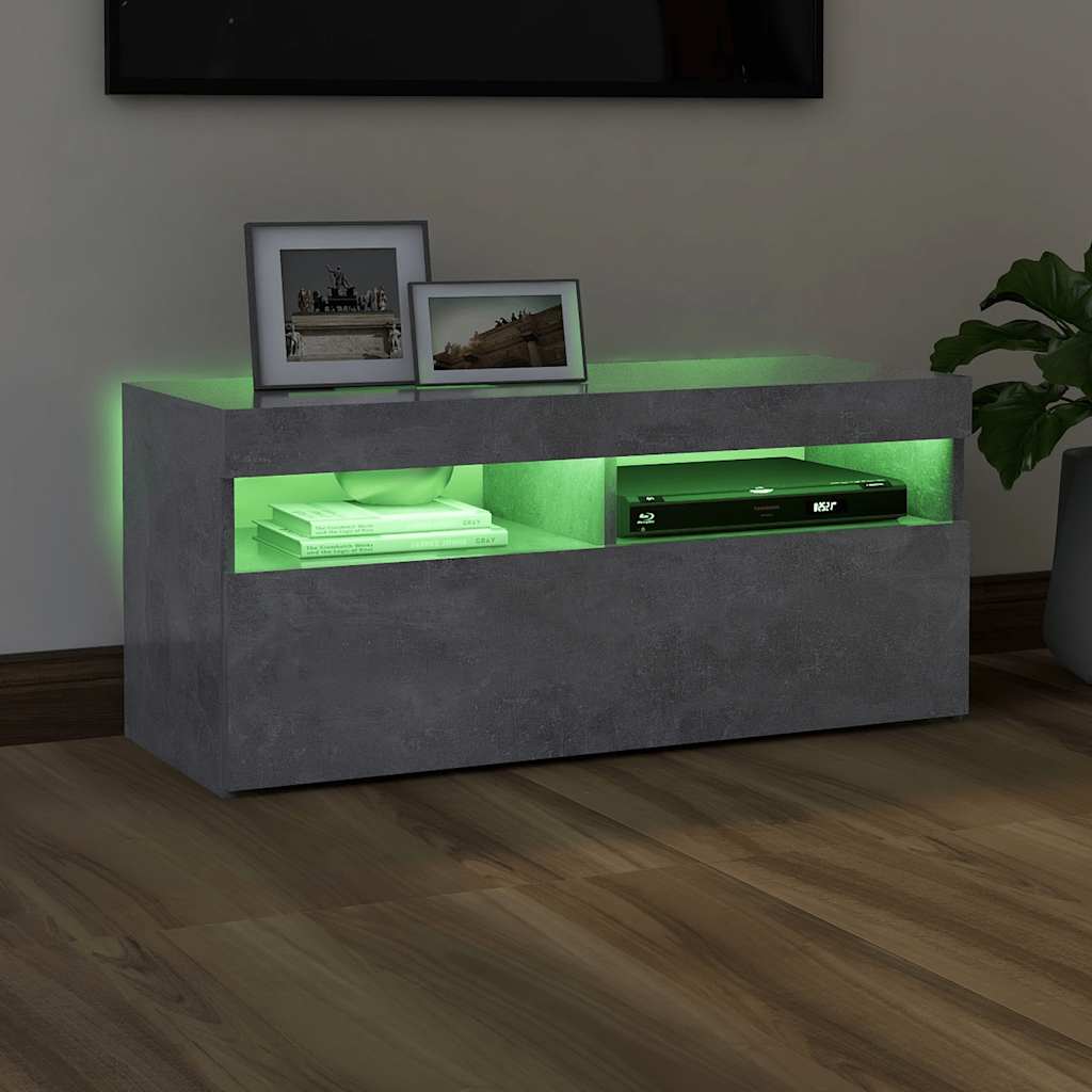 Meuble TV avec lumières LED gris béton 90x35x40 cm - XIOS