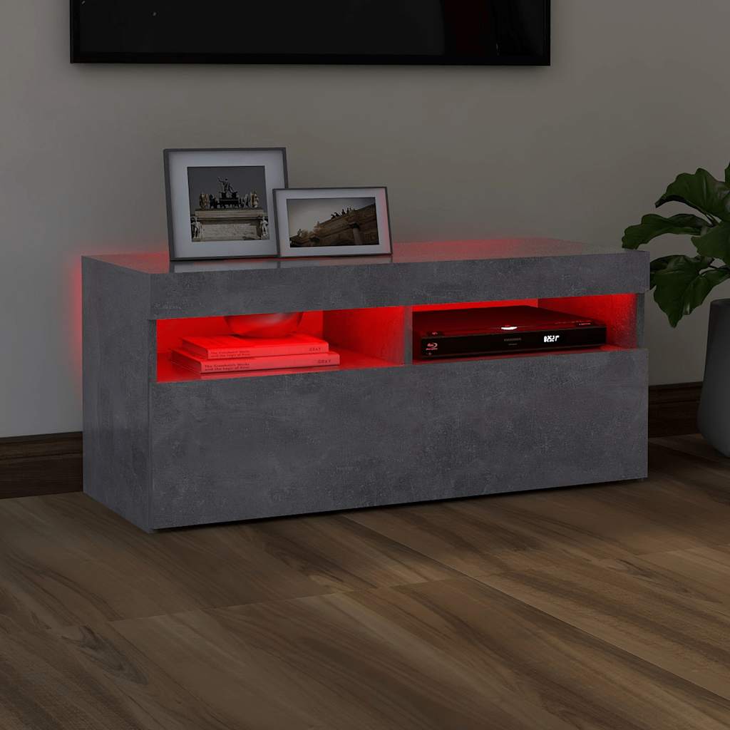 Meuble TV avec lumières LED gris béton 90x35x40 cm - XIOS