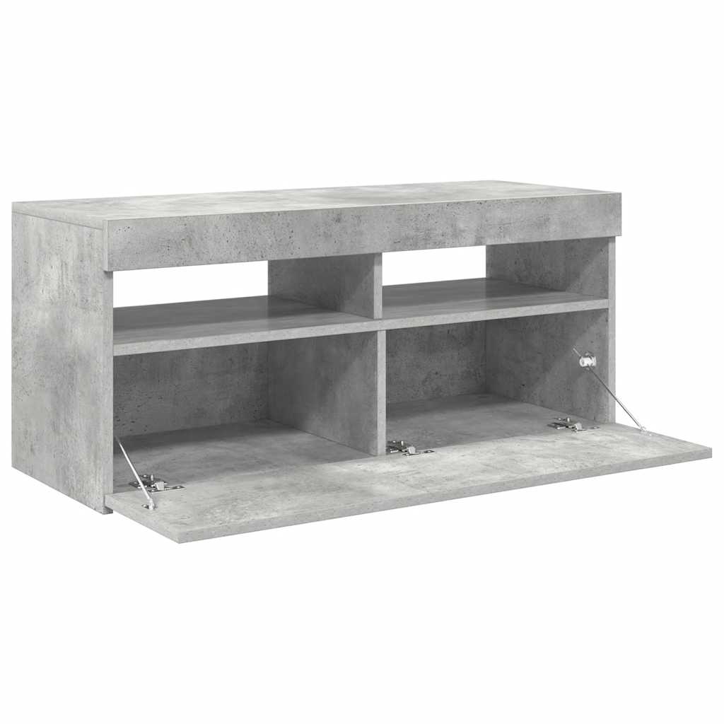 Meuble TV avec lumières LED gris béton 90x35x40 cm - XIOS
