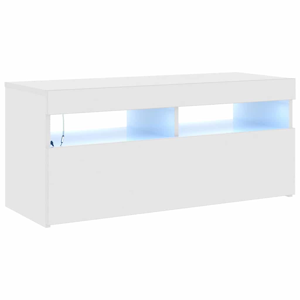 Meuble TV avec lumières LED blanc brillant 90x35x40 cm - XIOS