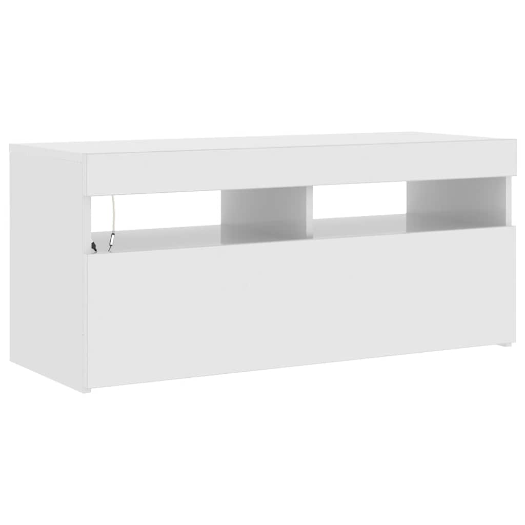 Meuble TV avec lumières LED blanc brillant 90x35x40 cm - XIOS