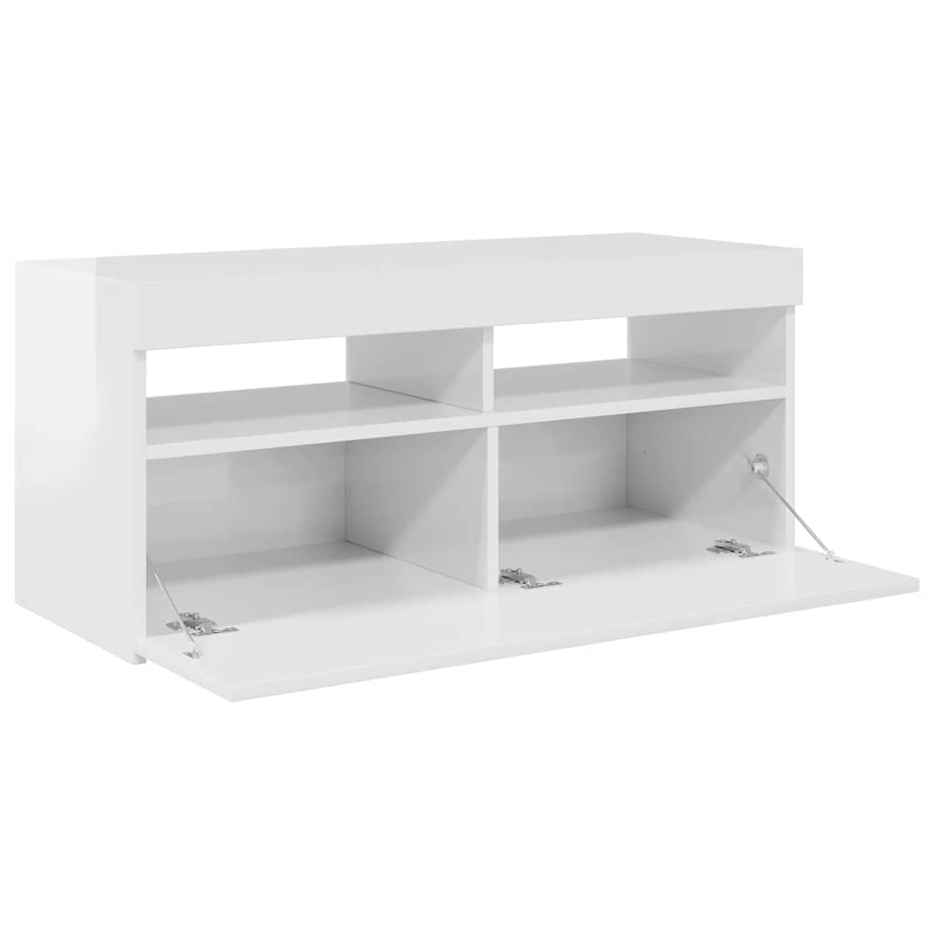 Meuble TV avec lumières LED blanc brillant 90x35x40 cm - XIOS