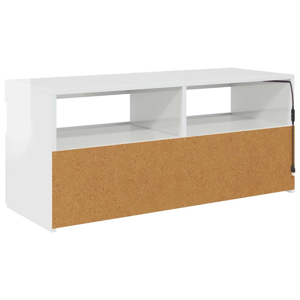 Meuble TV avec lumières LED blanc brillant 90x35x40 cm - XIOS