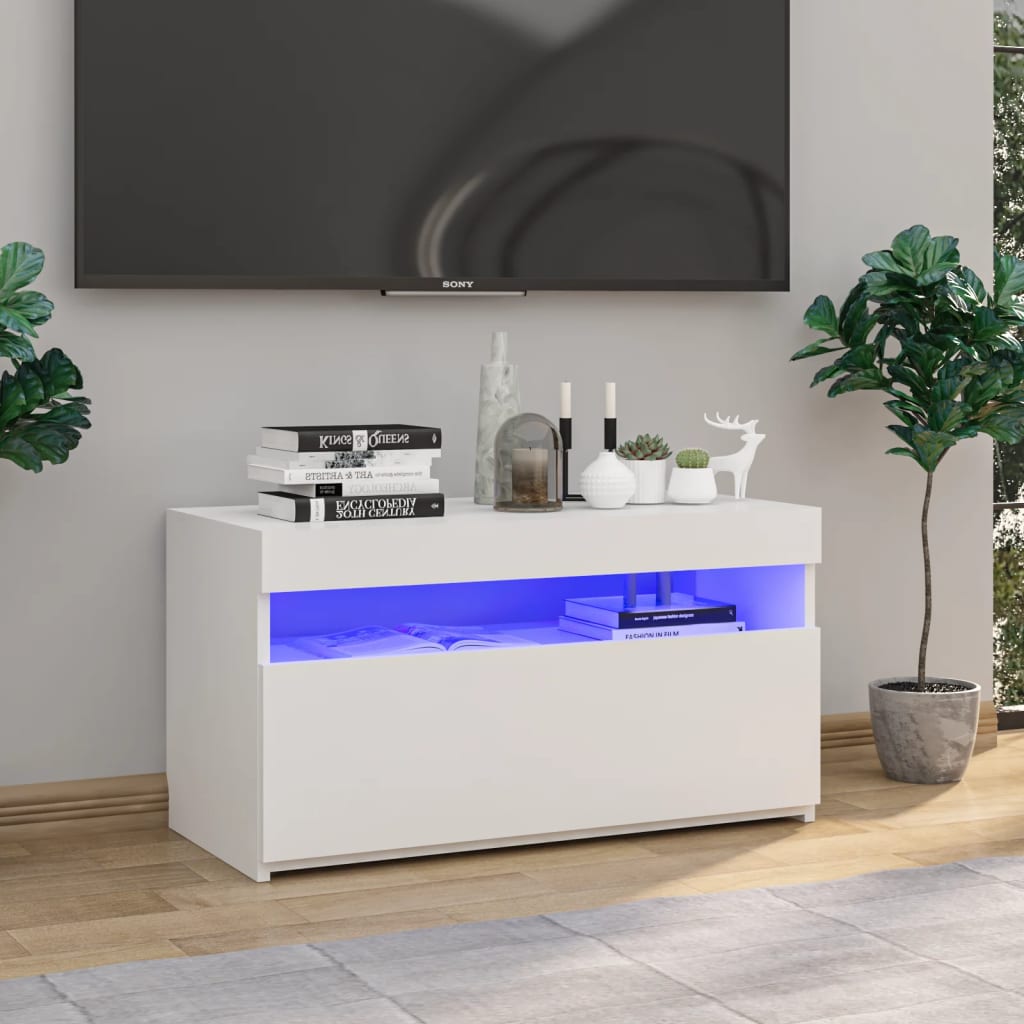 Meuble TV avec lumières LED Blanc 75x35x40 cm Meubles TV vidaXL   