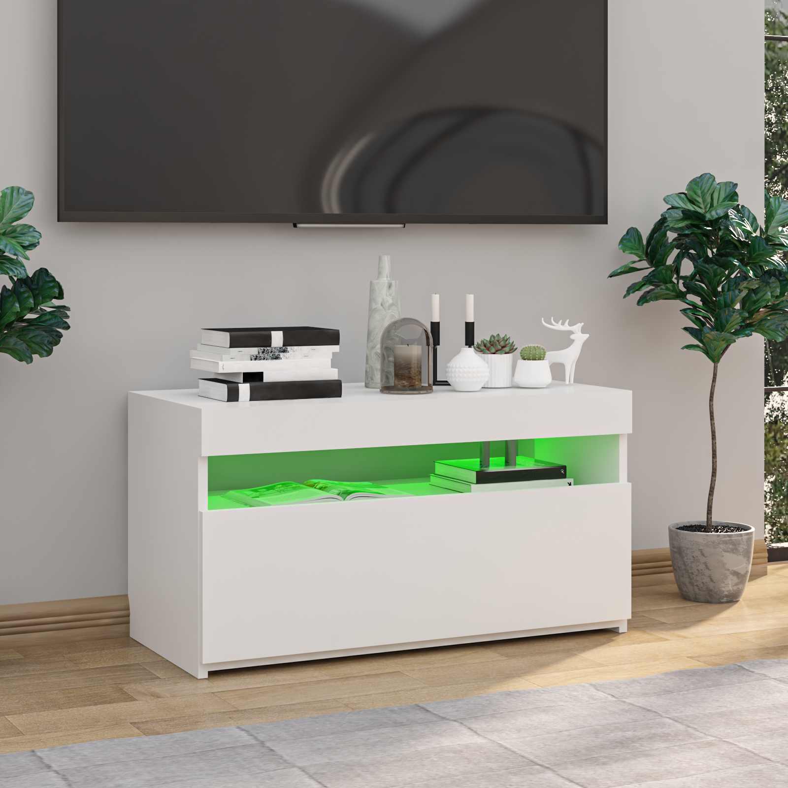 Meuble TV avec lumières LED Blanc 75x35x40 cm