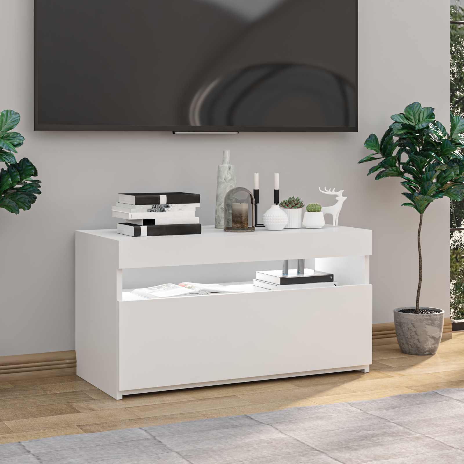 Meuble TV avec lumières LED Blanc 75x35x40 cm