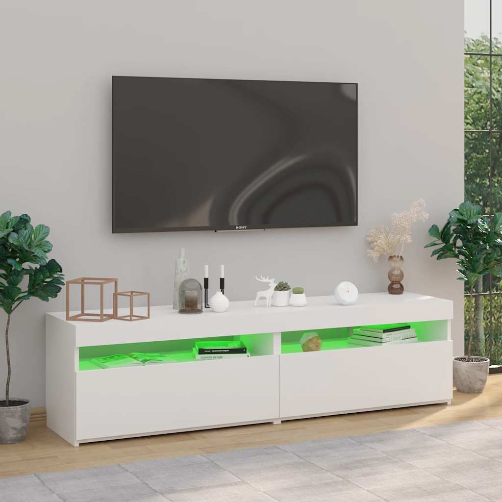 Meubles TV 2 pcs avec lumières LED Blanc 75x35x40 cm - XIOS