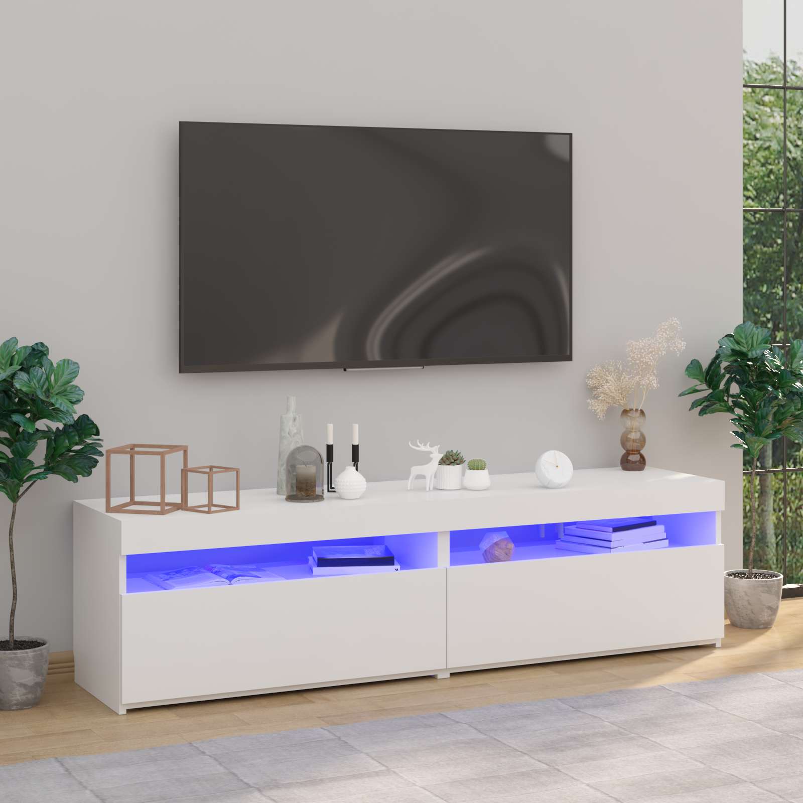 Meubles TV 2 pcs avec lumières LED Blanc 75x35x40 cm - XIOS
