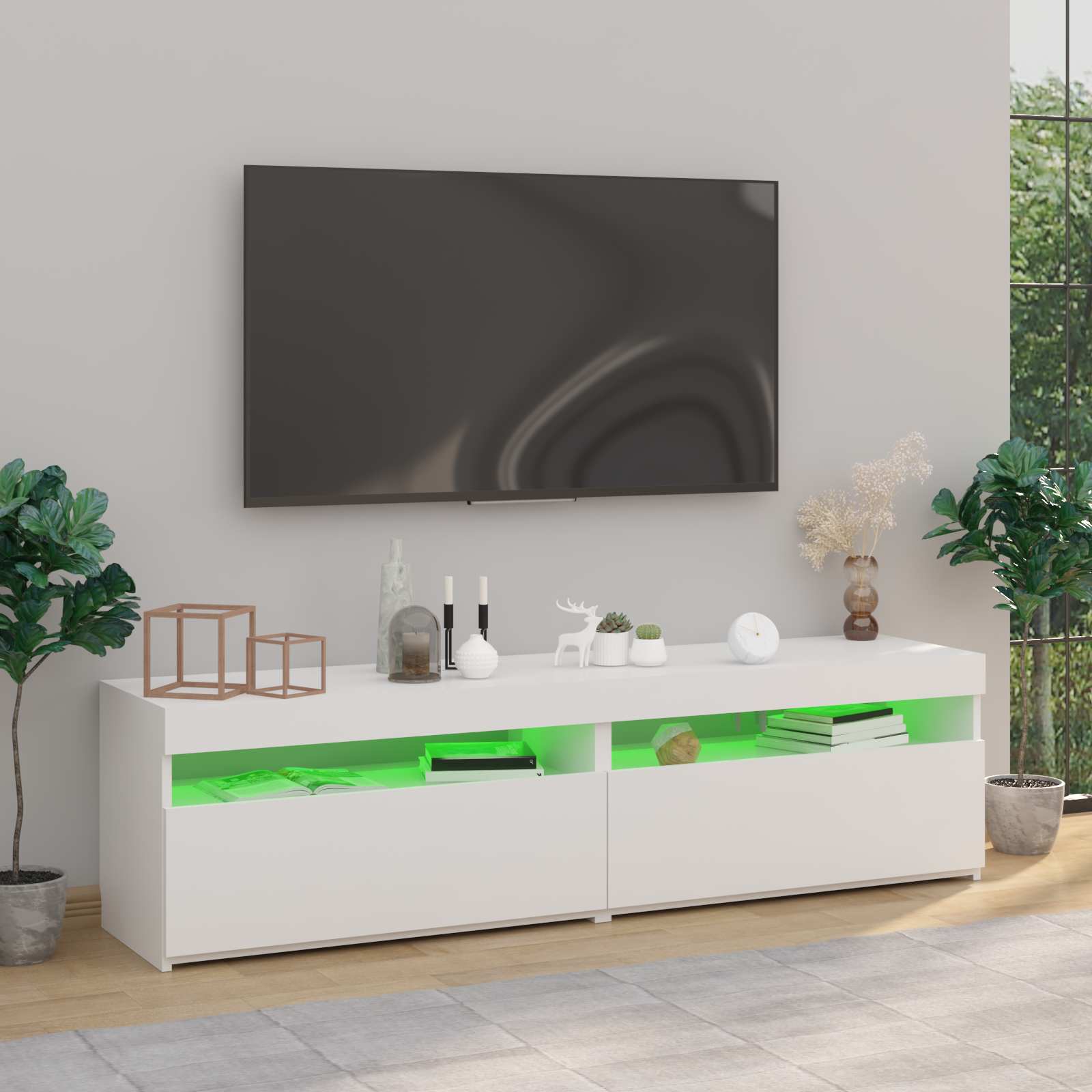 Meubles TV 2 pcs avec lumières LED Blanc 75x35x40 cm - XIOS