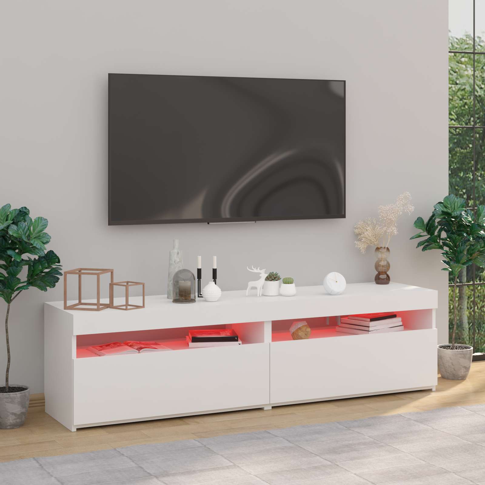Meubles TV 2 pcs avec lumières LED Blanc 75x35x40 cm - XIOS