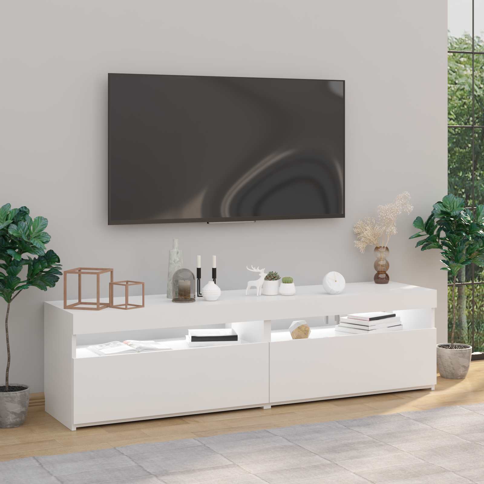 Meubles TV 2 pcs avec lumières LED Blanc 75x35x40 cm - XIOS