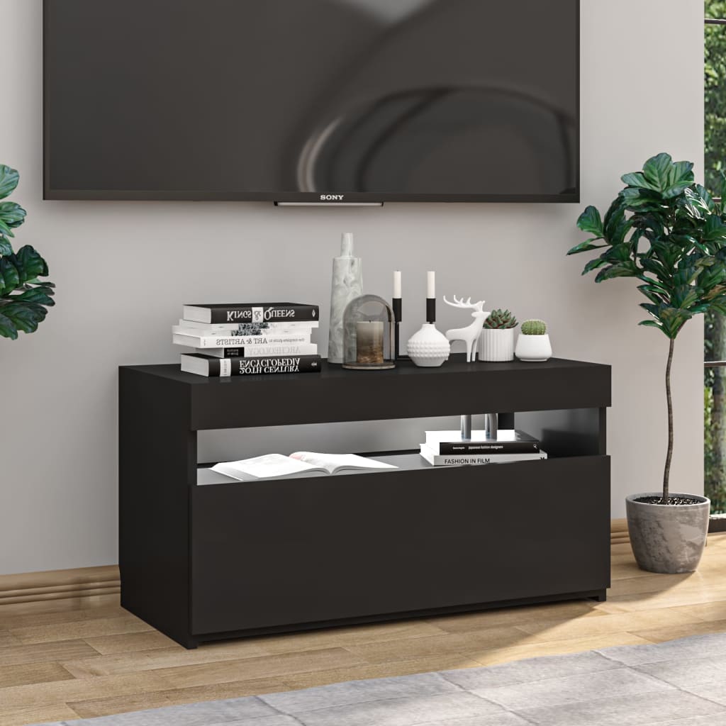 Meuble TV avec lumières LED Noir 75x35x40 cm - XIOS