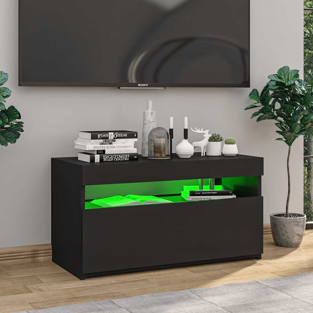 Meuble TV avec lumières LED Noir 75x35x40 cm - XIOS