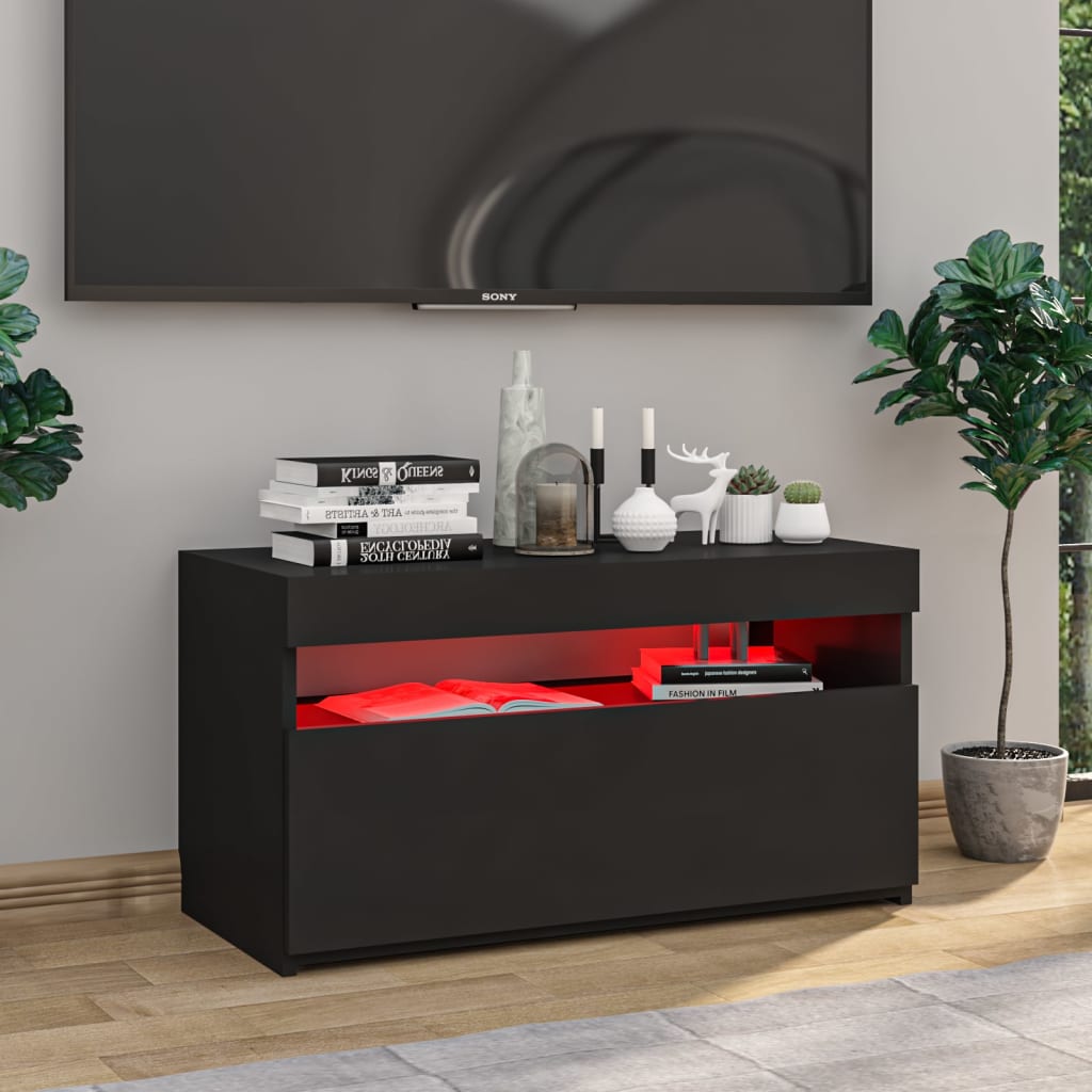 Meuble TV avec lumières LED Noir 75x35x40 cm - XIOS