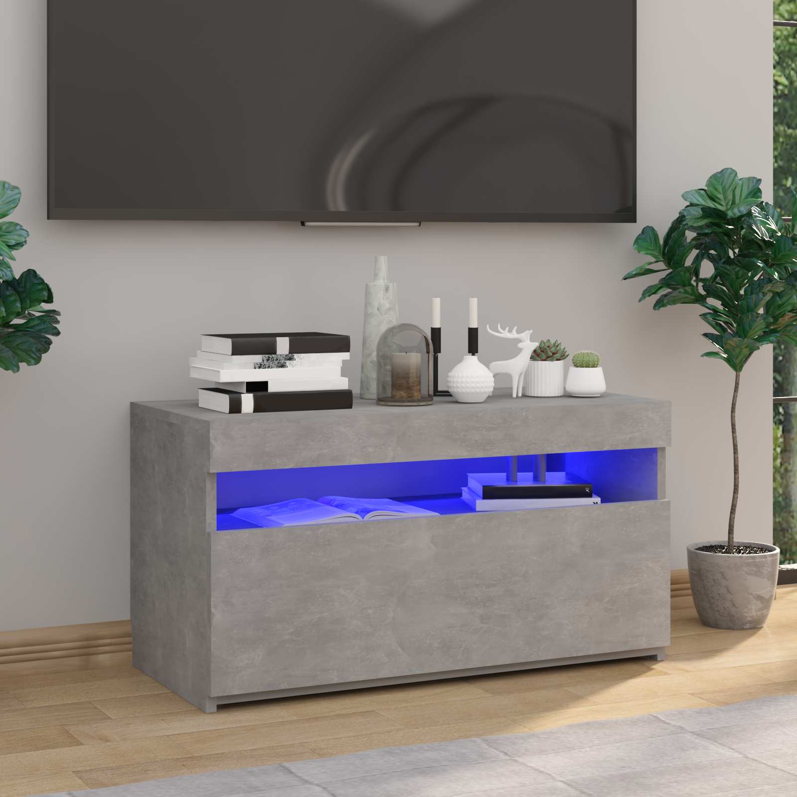 Meuble TV avec lumières LED Gris béton 75x35x40 cm - XIOS