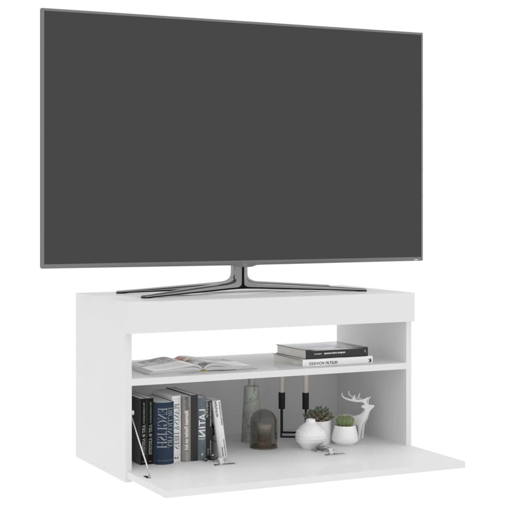 Meuble TV avec lumières LED Blanc brillant 75x35x40 cm Meubles TV vidaXL   