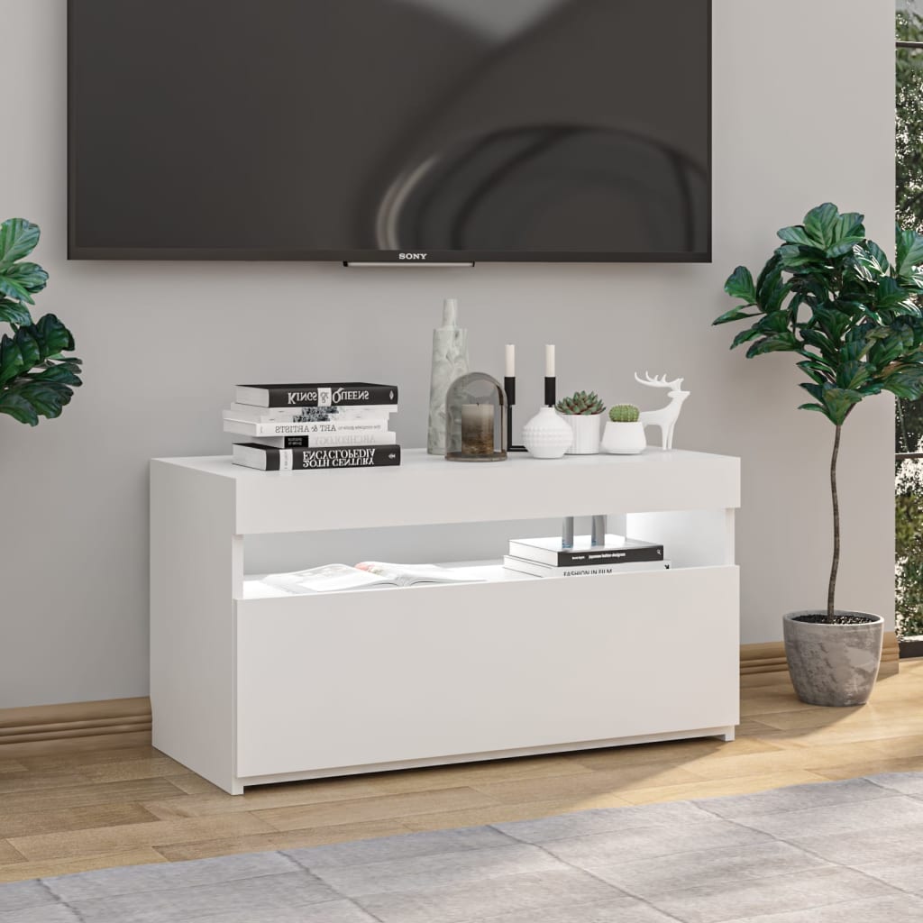 Meuble TV avec lumières LED Blanc brillant 75x35x40 cm Meubles TV vidaXL   
