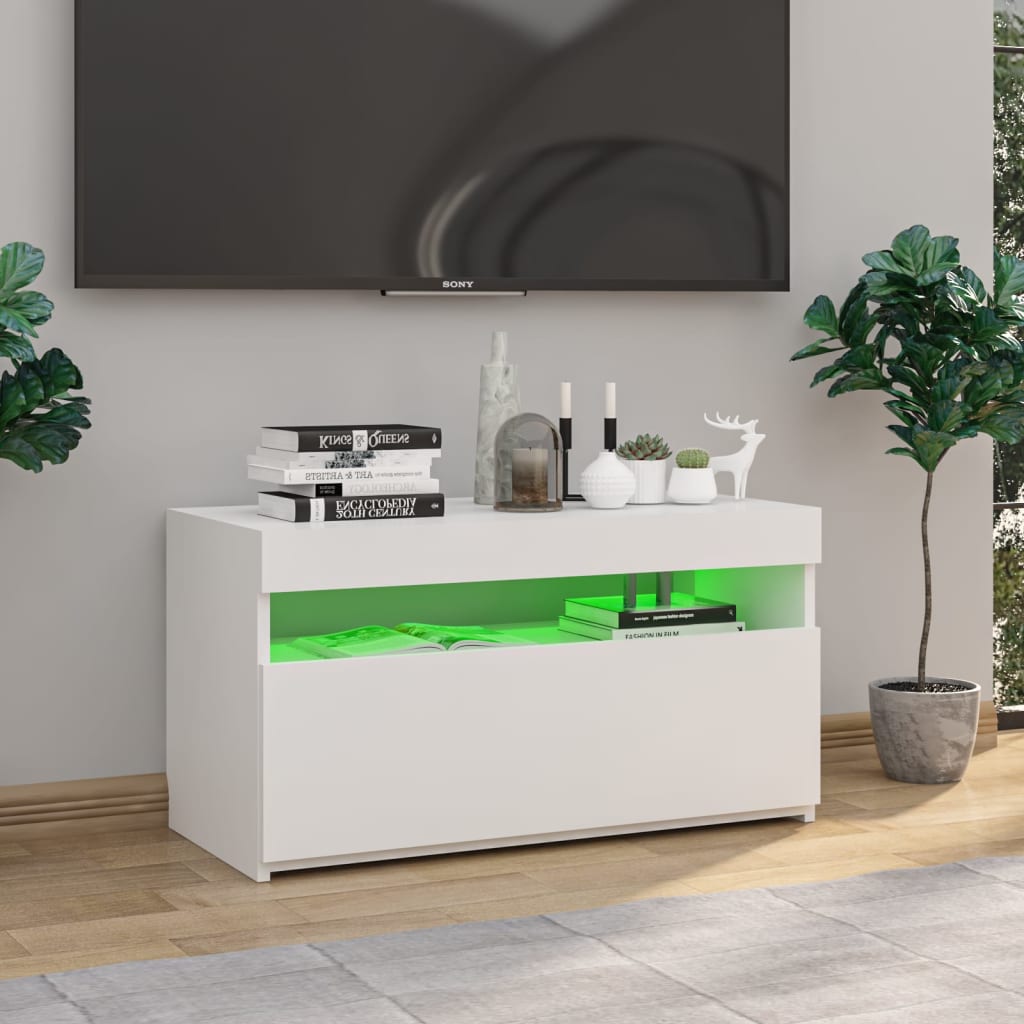 Meuble TV avec lumières LED Blanc brillant 75x35x40 cm Meubles TV vidaXL   