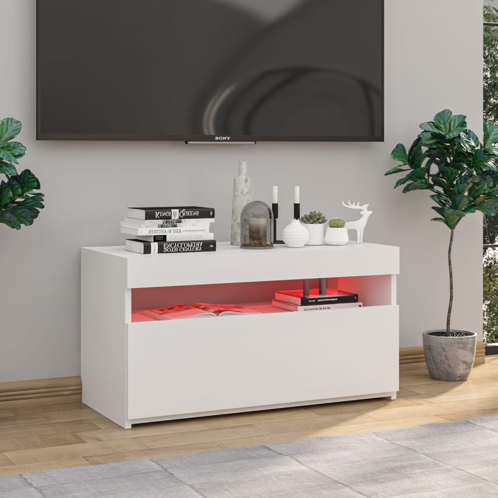 Meuble TV avec lumières LED Blanc brillant 75x35x40 cm Meubles TV vidaXL   