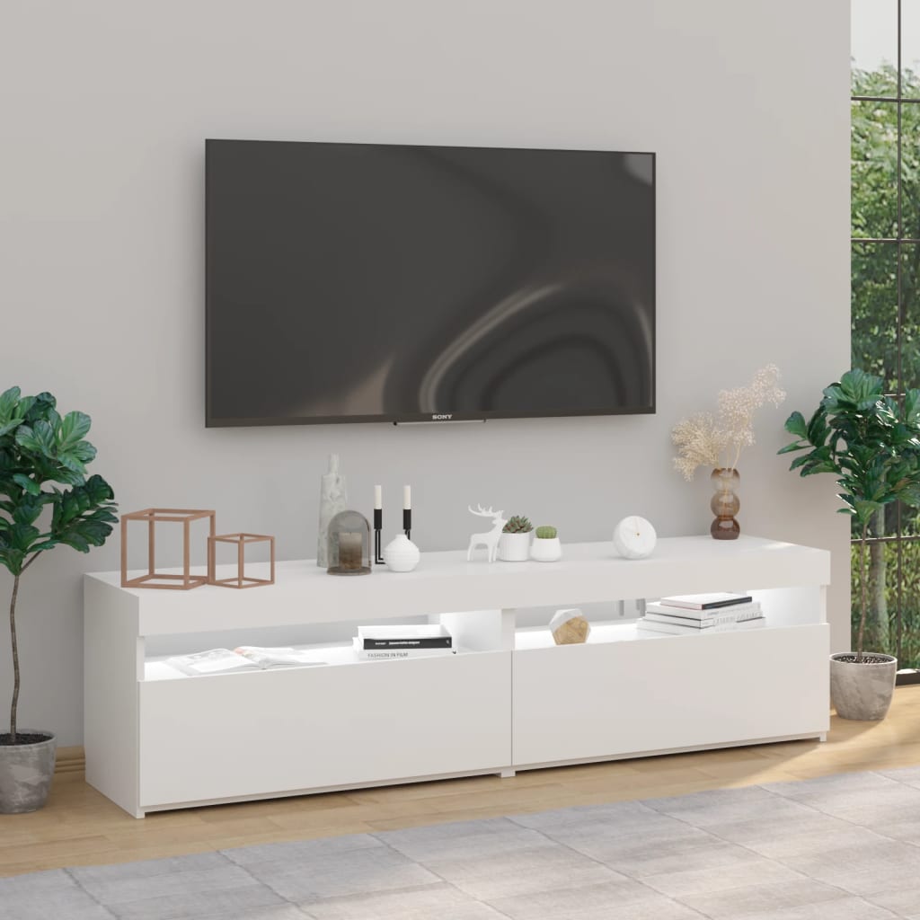 Meubles TV 2 pcs avec lumières LED Blanc brillant 75x35x40 cm Meubles TV vidaXL   