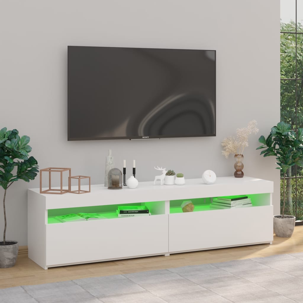 Meubles TV 2 pcs avec lumières LED Blanc brillant 75x35x40 cm Meubles TV vidaXL   
