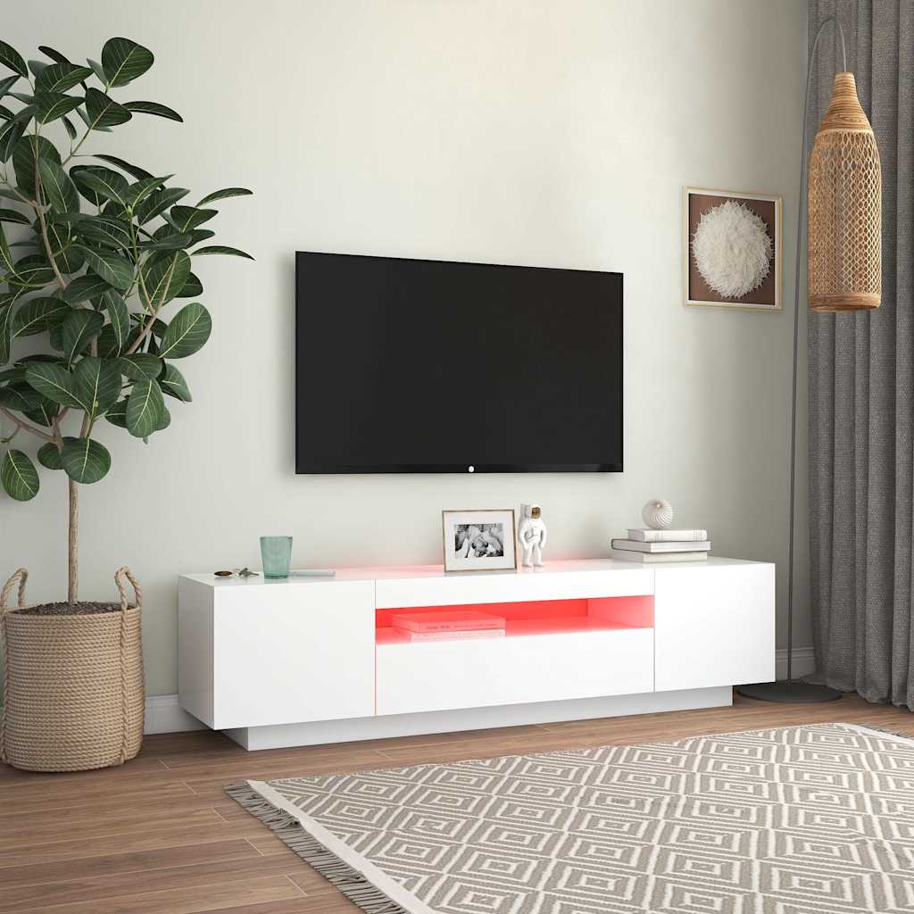 Meuble TV avec lumières LED blanc 160x35x40 cm - XIOS