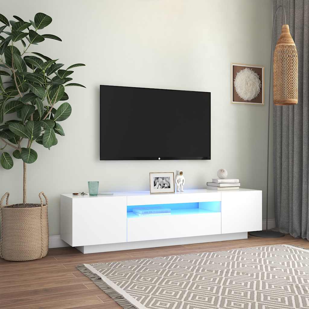 Meuble TV avec lumières LED blanc 160x35x40 cm - XIOS