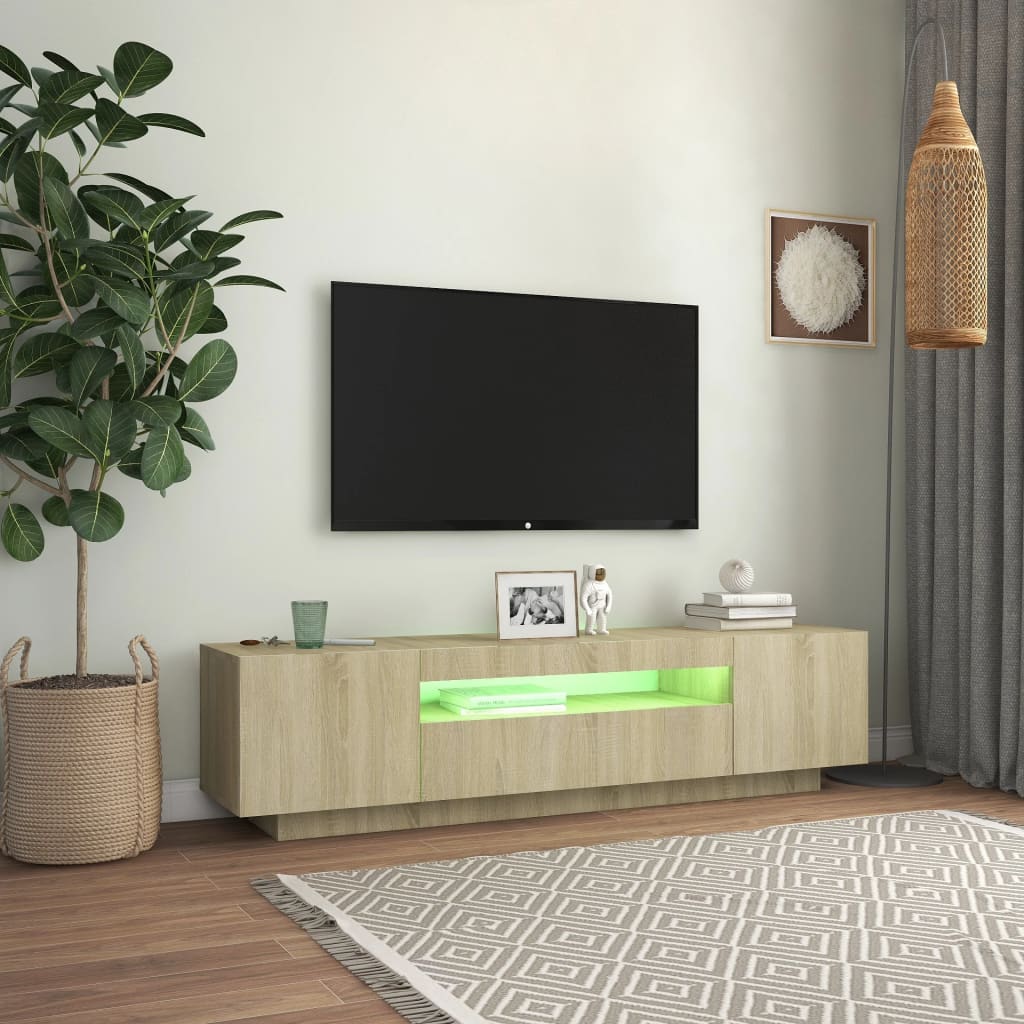 Meuble TV avec lumières LED Chêne sonoma 160x35x40 cm Meubles TV vidaXL   