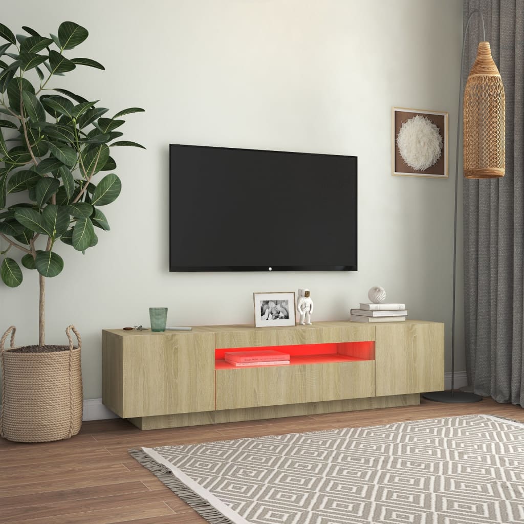 Meuble TV avec lumières LED Chêne sonoma 160x35x40 cm Meubles TV vidaXL   