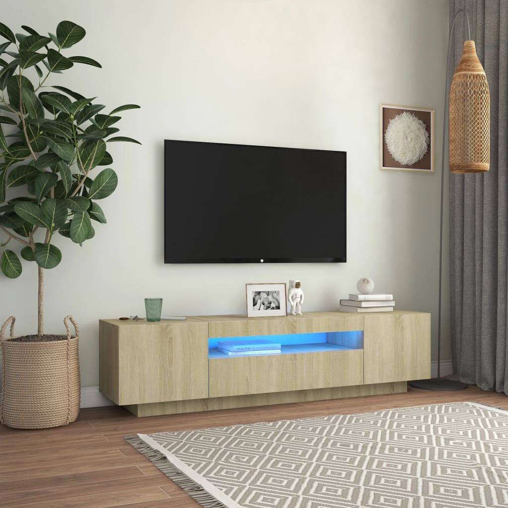 Meuble TV avec lumières LED Chêne sonoma 160x35x40 cm Meubles TV vidaXL   